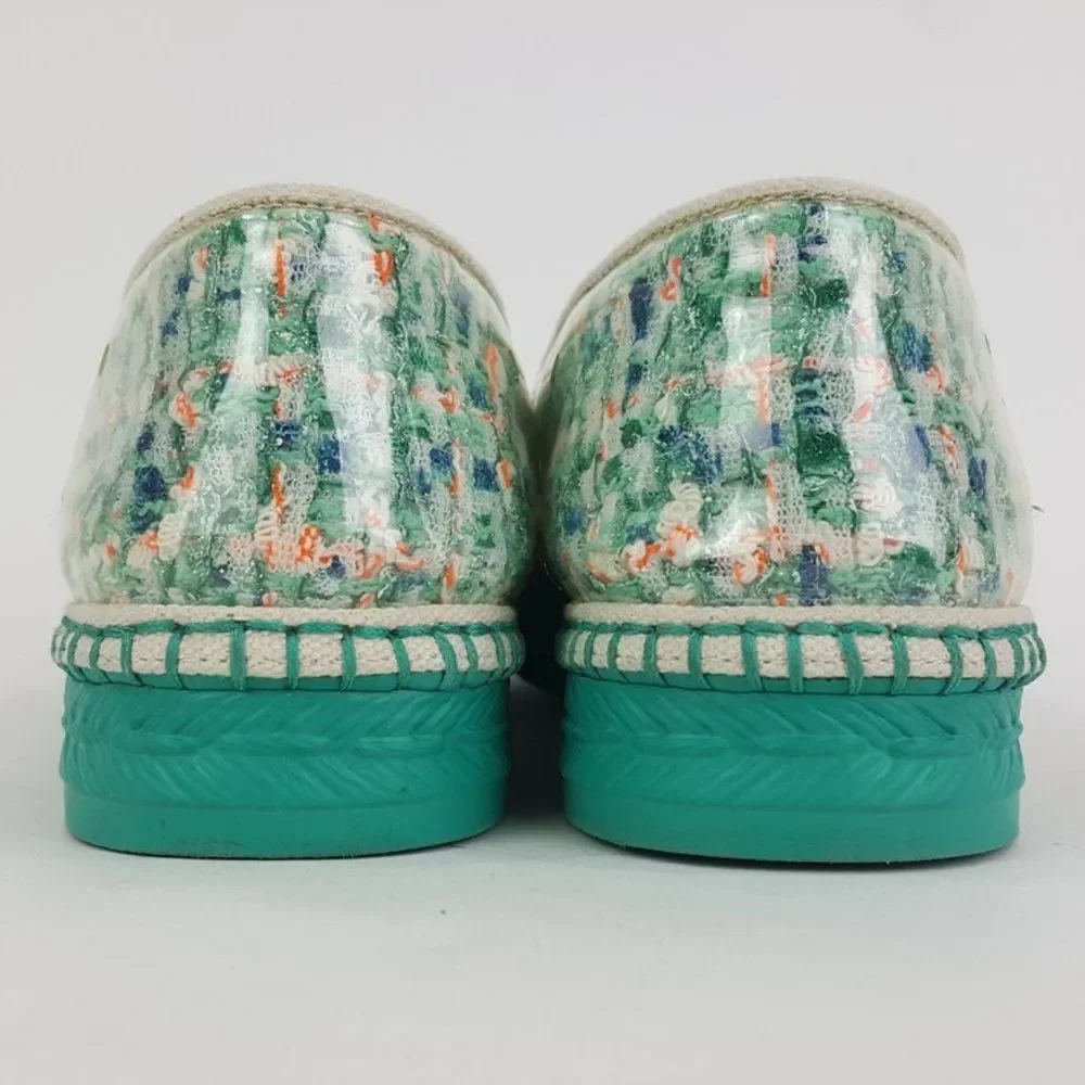Chanel Green Multi PVC Tweed CC Slip On Espadrilles Shoes Size 39 - Picture 4 of 7